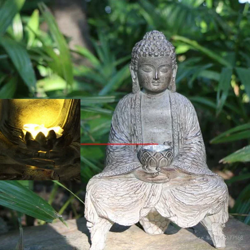 Creative Chinese Style Buddha Statue Outdoor Solar Lamp Decoration, Courtyard, Garden, Office, Home, Porch, Sculpture Decor, 1Pc