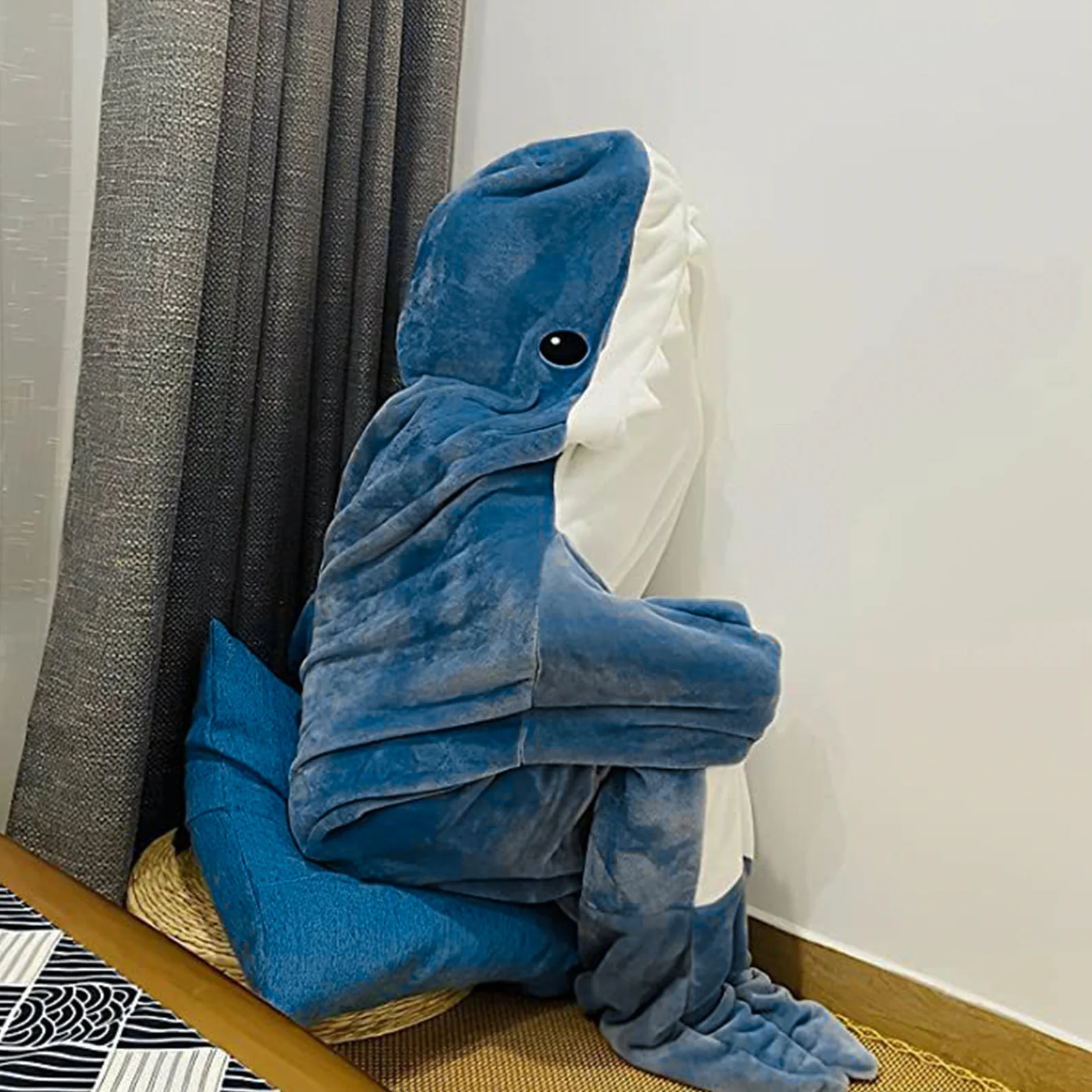 Adult Sleeping Bag Flannel Shark Throw Blanket Animal Onesie Super Soft Cozy Oversized Hooded Animal Tail Hoodie for Warming