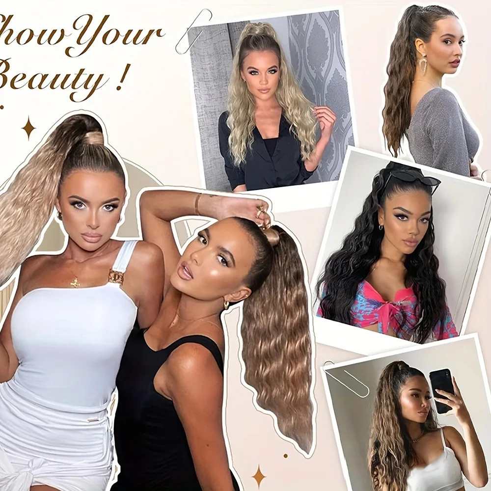 11 Strands 24 Inch Water Wave Curly Braided Ponytail Extension Synthetic Braiding Hairpiece for Daily DIY Styling 6