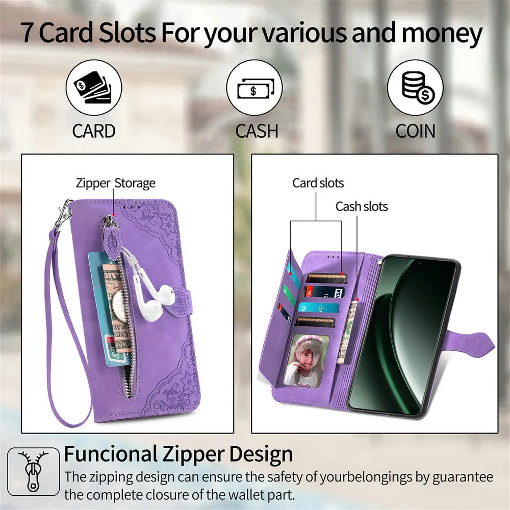 Leather Zipper Wallet Phone Case with 360-Degree Protection