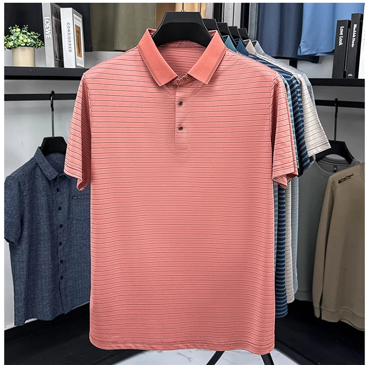 High Quality Summer Men's Business Casual Short Sleeve Comfortable Stripe Lapel Fashion Polo Short Sleeve No Trace T-shirt Top 29 Sf471ef568d764e8bb4e3977c887985930