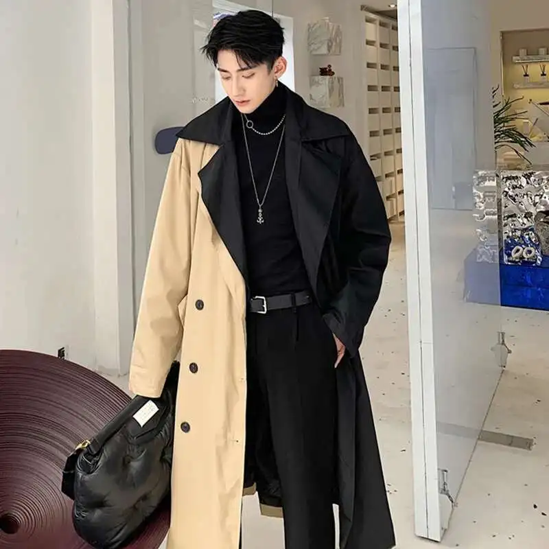 LUZHEN Long Spring Fashion Design Color Contrast Windbreaker Original Patchwork Men's Casual Elegant Trench Coat Loose LZ5393