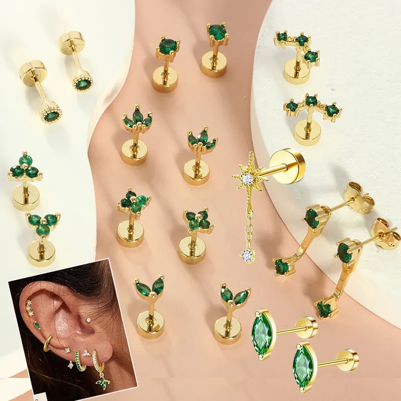 2Pcs 20G Stainless Steel Screw Flat Back Stud Earrings for Women Cartilage Piercing Jewelry Conch Helix Tragus Piercing Earrings