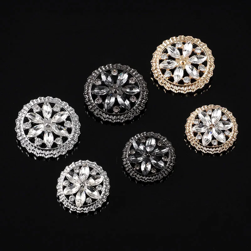 6Pcs 20/23/28mm High end metal rhinestone hollow button cashmere coat women's fur mink crystal decoration button B103