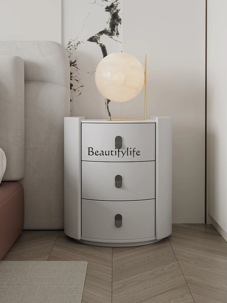 

2023 New Cream Style Bedside Table round Light Luxury Modern Minimalist Stone Plate