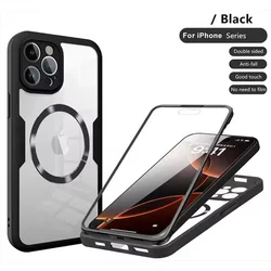 Magnetic 360° Full - Body Clear Protective Case with Silicone Bumper and Shockproof Design - iPhone 13 Pro (Black)