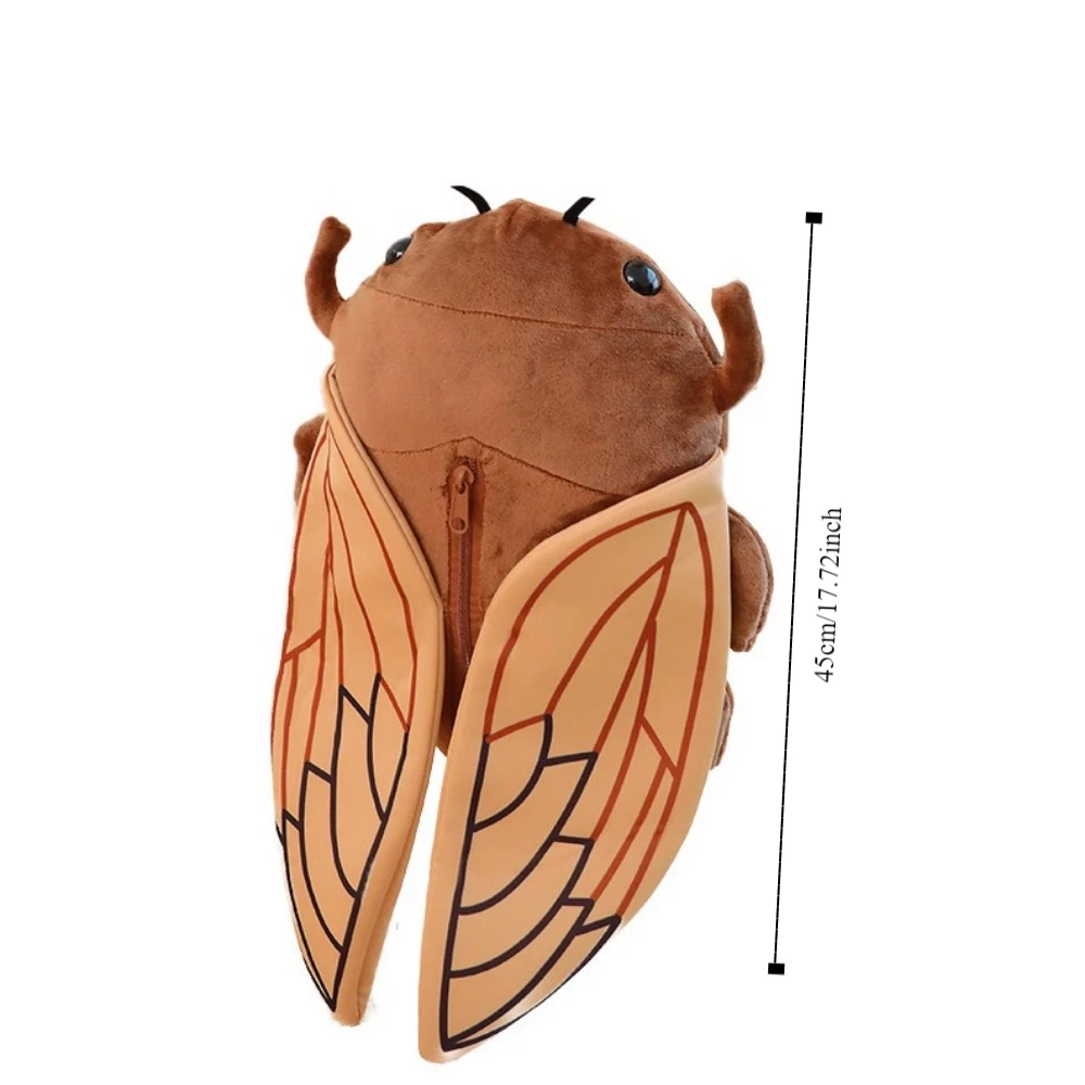 Artificial Animal Insect Insect Backpack Zipper Design Shoulder Bag Cicada Doll Backpack Soft Brown/Green