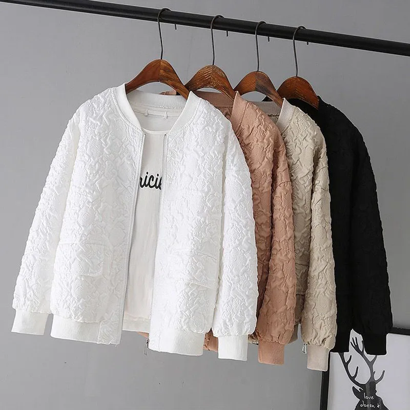 Solid Color Ladies Short Baseball Jacket New Korean Spring Casual White Jacket Top Female Cardigan Zipper Jackets Fashion Coats