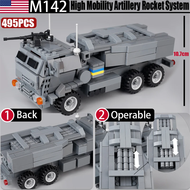 

MOC M142 Tank Building Blocks Kit High Mobility Artillery Rocket System US Soldiers Military Armored Vehicle Weapons Bricks Toys