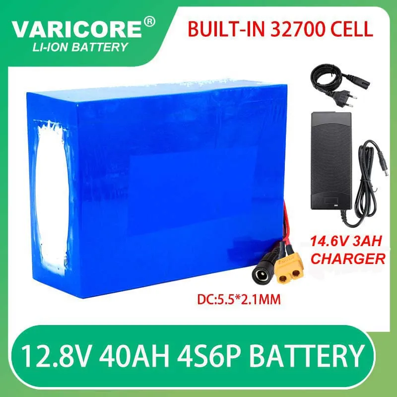 

12.8V 40Ah 4S6P 32700 Lifepo4 battery with 40A same port balanced BMS 12V Power supply 14.6V 3A Lithium Iron Phosphate Charger