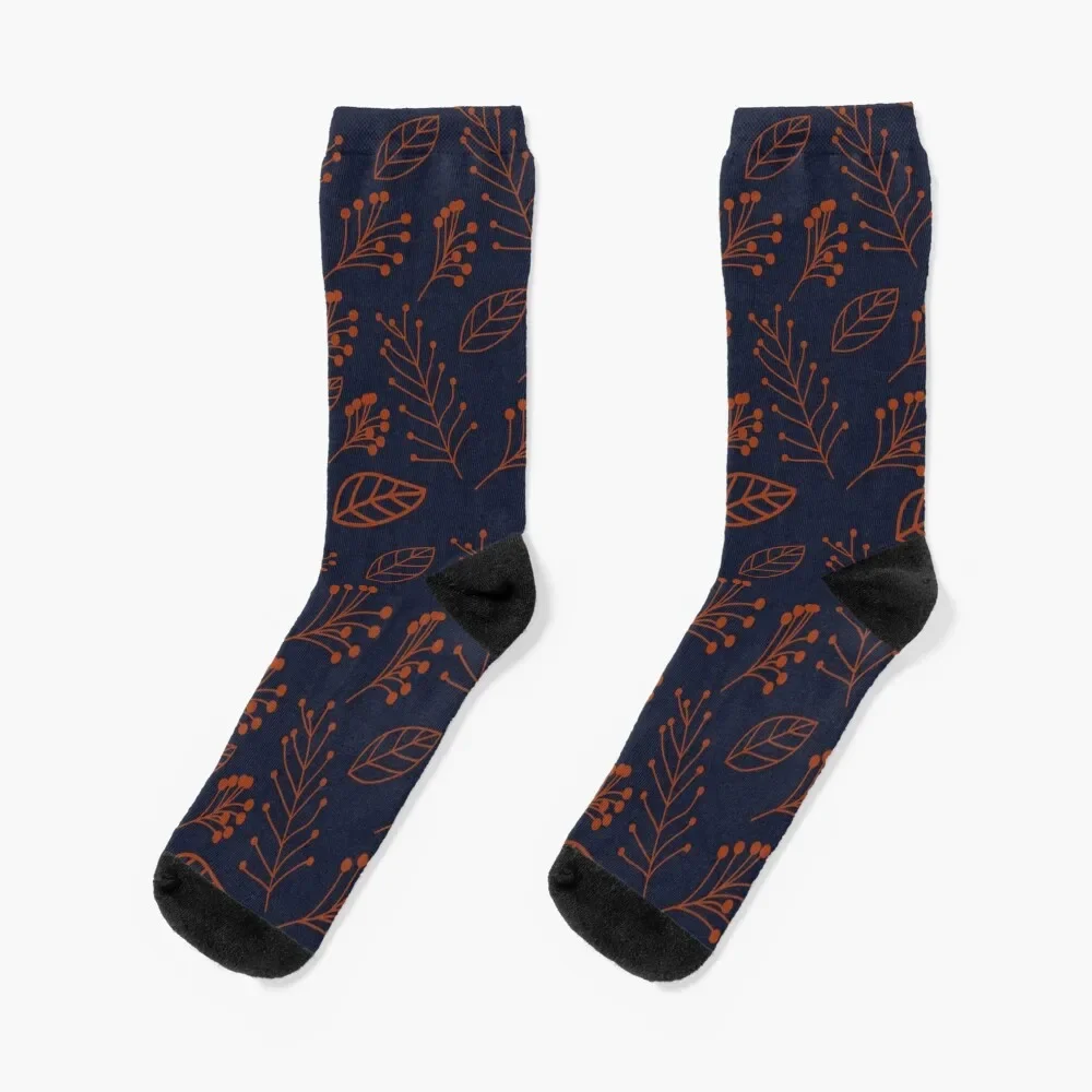 

Rust leaves and branches on dark blue Socks Lots Run Novelties Men Socks Luxury Brand Women's