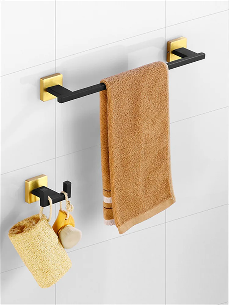Description Picture 3 of itemMatte Black Gold Bathroom Accessories Set Wall Towel Holder Roll Paper Holder Towel Ring Robe Hook Stainless Steel Hardware Set