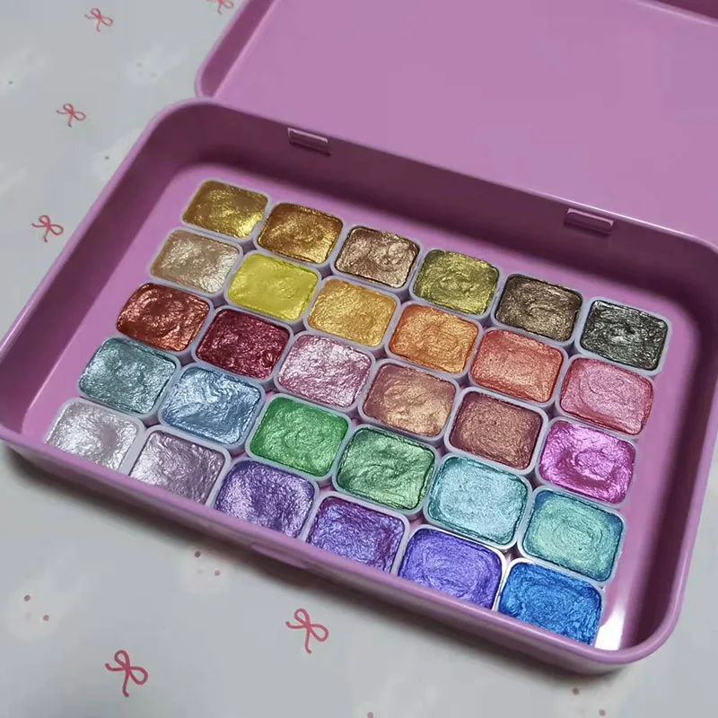 30 Colors Solid Full Fill Up Metallic Pearl Watercolor Paint Set Dropping Handmade Watercolors Art Drawing Acuarelas