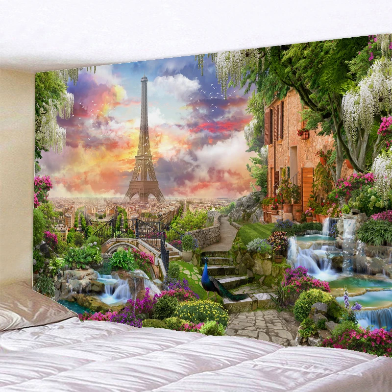 

Beautiful tower landscape Printed Tapestry Wall Hanging Hippie Polyester Fabric Home Decor Wall Rug Carpets Big Couch Blanket