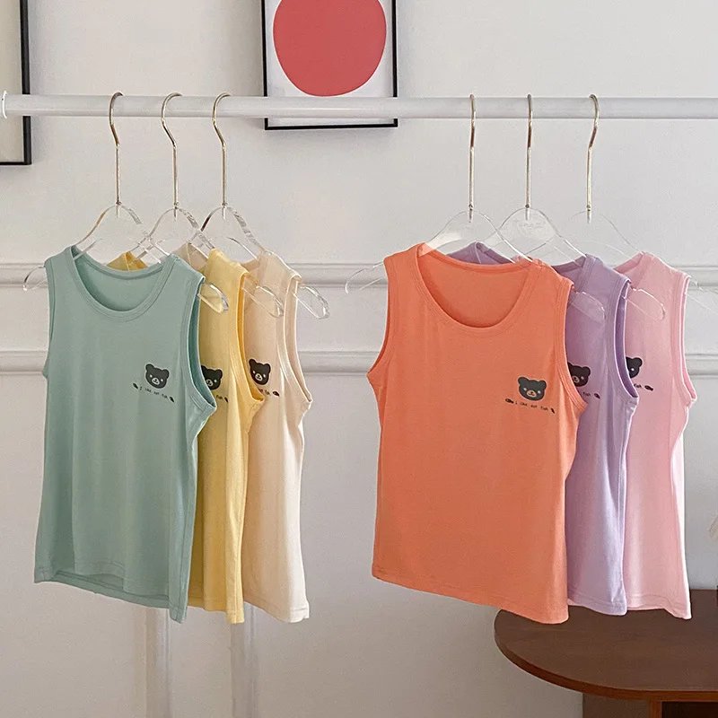 Baby Shirts Summer Kids Sleeveless Vest Solid Color Night Reflective Pattern Boy Girl Tank Tops Modal Young Children Underwear