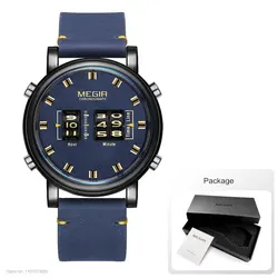 Luxury Men's Military Sport Quartz Watch with Brown Leather Strap (Blue - Box)