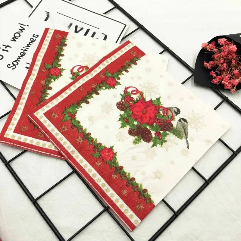 20pcs/Pac 33*33cm 2-Ply Christmas Style Red Lace Bird Colourful Printed Napkin Festive Party Paper Napkin Mouthcloths paper napkins