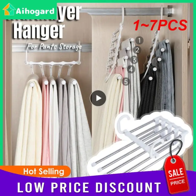 

1~7PCS In 1 Stainless Steel Pants Folding Storage Rack Trousers Hanger