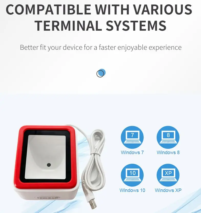 Teklead QR Code Desktop Barcode Scanner Wired USB Port 1D&2D Bar Code Reader No Need Driver