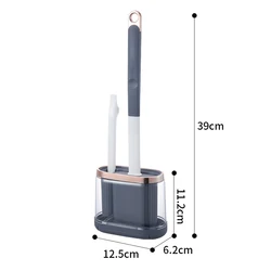 Dual - Function Silicone Toilet Brush with Long Handle and Clear Base (Dark Blue B)