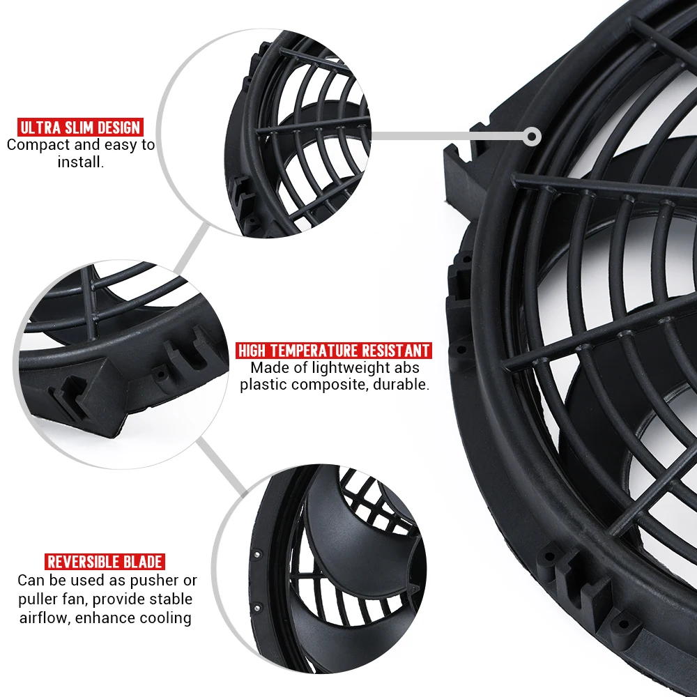 Ventola Radiatore Elettrica Universale 12V 80W – Sottile, Reversibile, Push-pull, Con Kit Di Montaggio Per Auto E Veicoli