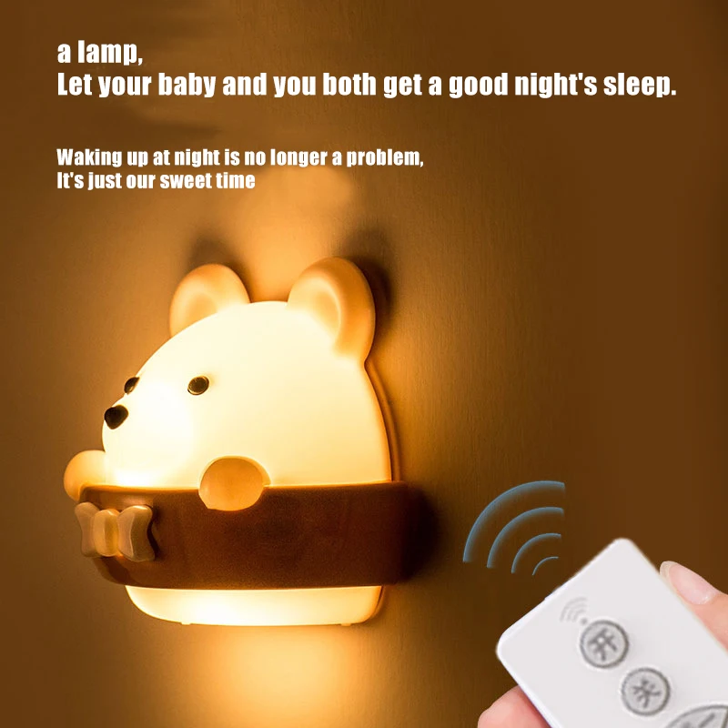 

LED Night Lights Cartoon Bear Remote Control USB Rechargeable Cute Lamps for Children Bedroom Decoration Home Night Light Gift