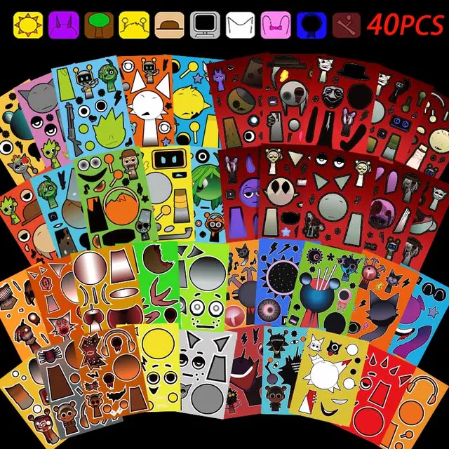 10/22/32PCS Sprunkie Stickers Make-a-face Stickers Make Your Own Sprunkie Sticker for Class Reward, Book Decoration Kid Gift 6