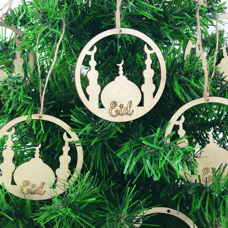 

10Pcs Eid Mubarak Wooden Hanging Pendant Ornament Ramadan Decorations 2024 Islam Muslim Festival Party Decor Supplies