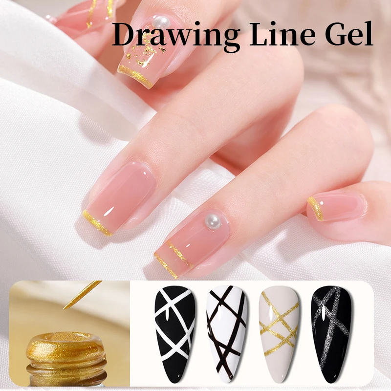 

New Nail Liner Gel Drawing Line Paint Gel Nail Polish 4 Colors Black White Gold Silver Glitter UV Painting Gel Varnish Nail Art