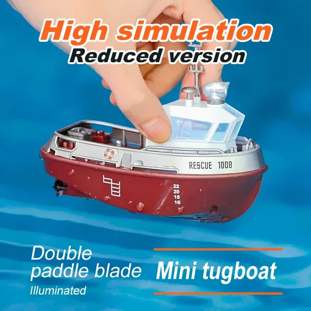 1/32 RC Boat 2.4G Remote Control Mini Rescue Boat Dual Motor Waterproof RC Racing Ship Watercraft Speedboat Toys for Boys Gifts 6