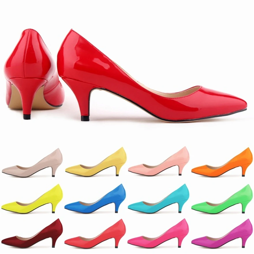 

6cm Spike Heel Concise Lady Office Shoes Autumn Pointed Toe Patent Leather Women Pumps Shallow Red High Heels Female Bride Shoes