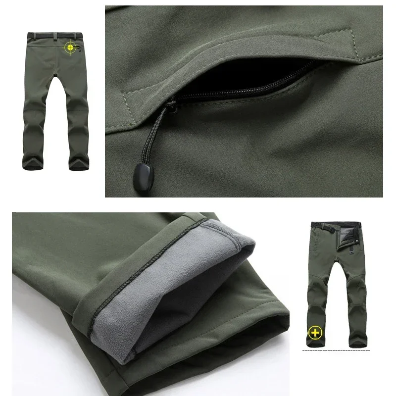 Skiing Pants Winter Men Hiking Camping Outdoor Soft Shell Warm Waterproof Fleece Windproof Walking Trekking