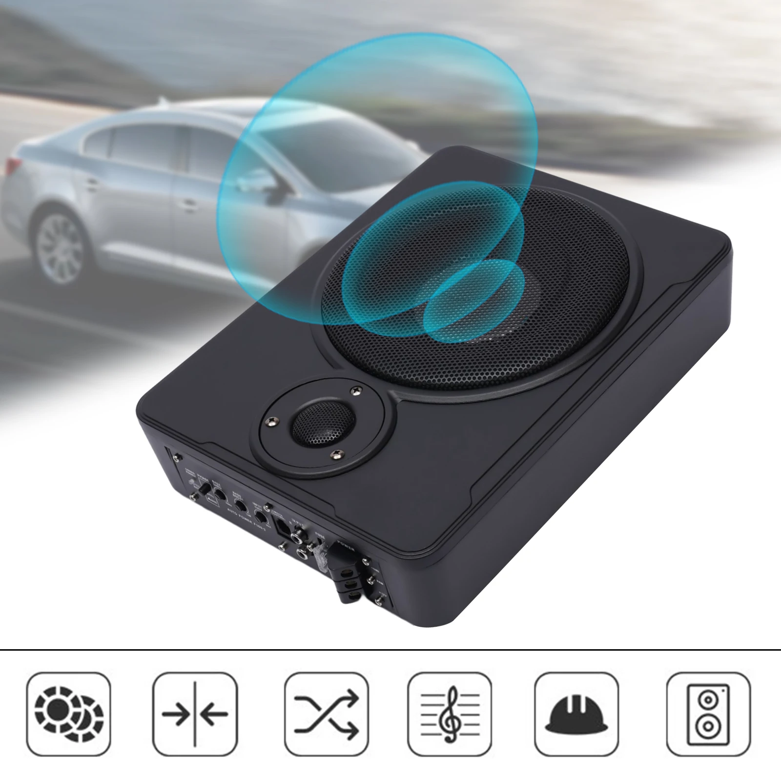 8 Inch Ultra Thin Car Subwoofer Active Under Seat Car Active Subwoofer Bass + Slim Metal Cover 12V 600W