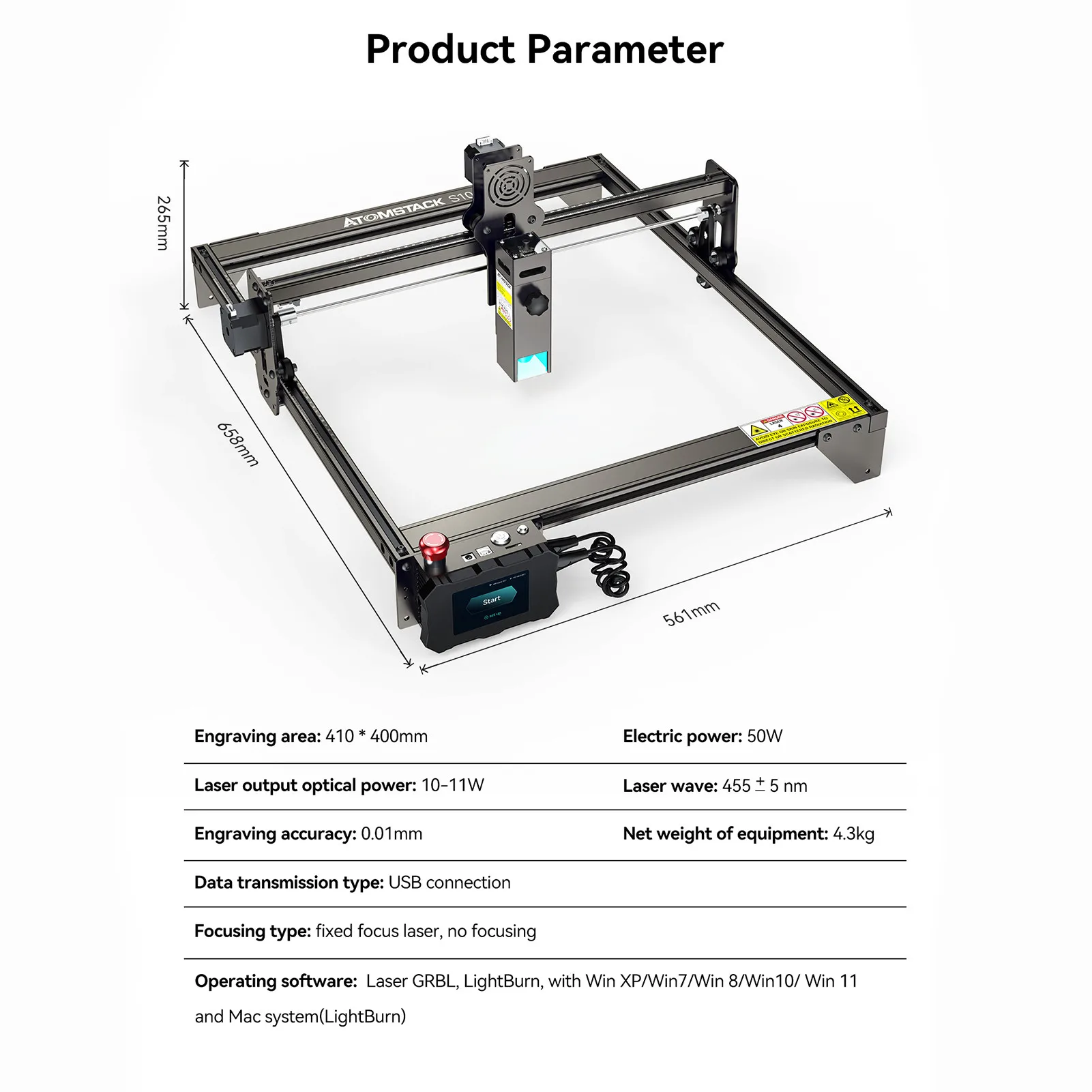 Machine a Graver Laser, 50w CNC , Protection des Yeux 400x400mm, Gravure et  DéCoupe de Haute PréCision, AdaptéE Au Bois, MéTal, Verre Acrylique :  : Bricolage