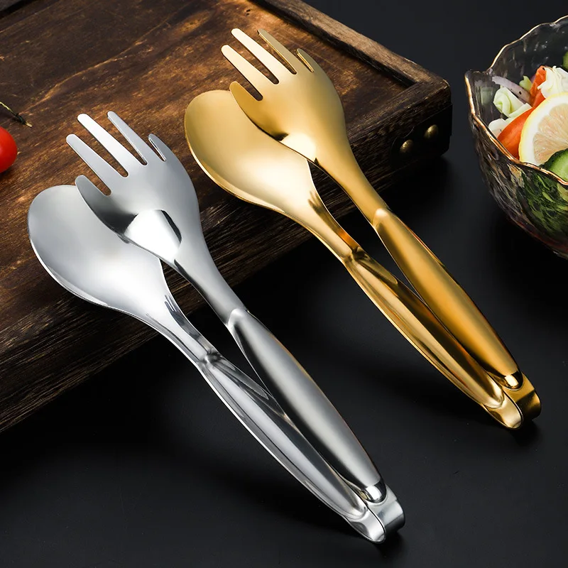 Stainless Steel Food Tongs Gold Thickened Buffet Food Kitchen Utensils Buffet Cooking Tools BBQ Clips Bread Steak Tong