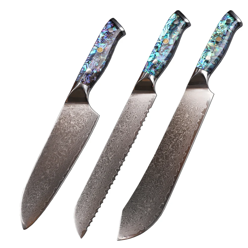 

67-Layer Body VG 10 Damascus Steel Three-Piece Set Kitchen Knife Japanese-Style Santoku Cut Meat And Vegetable Fruit Knife