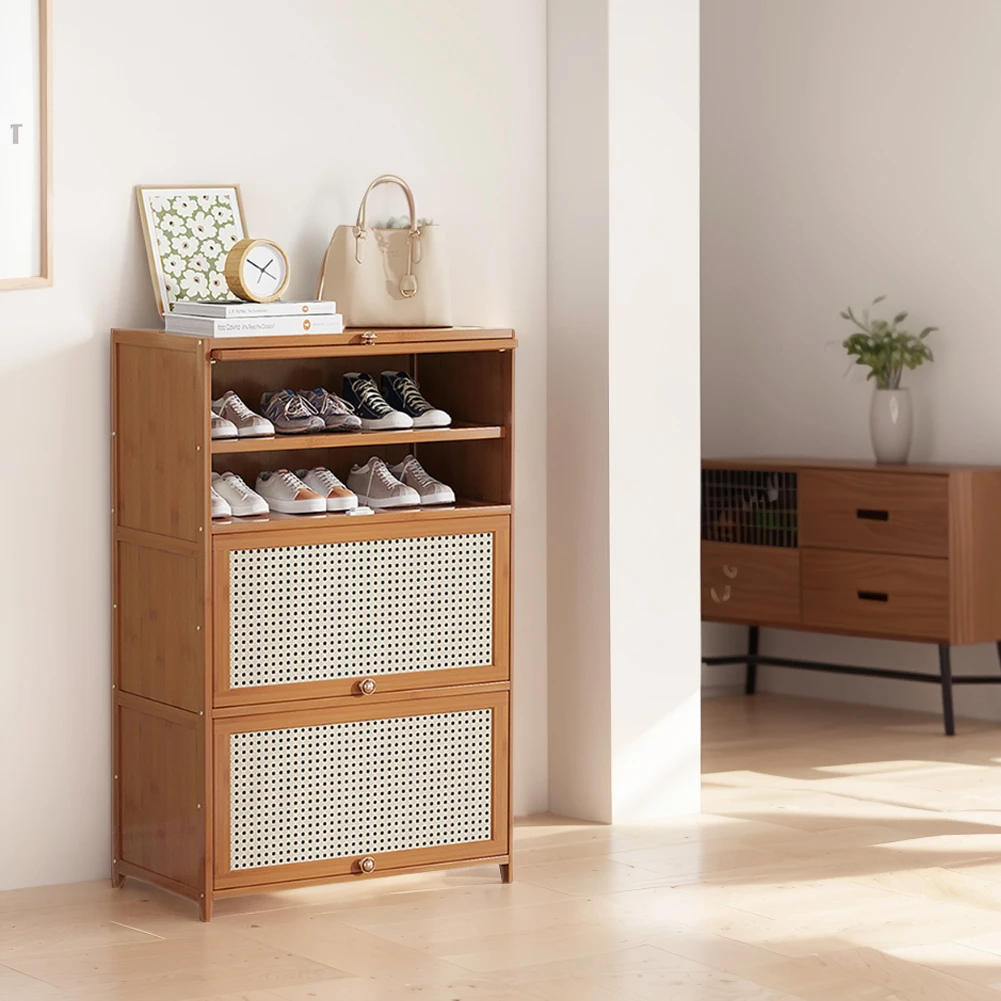 Description Picture 4 of itemShoe Rack Organizer Cabinet 7-Tier Bamboo Free Standing Shoe Storage Shelf with Flip-up Doors for Closet Hallway Entryway