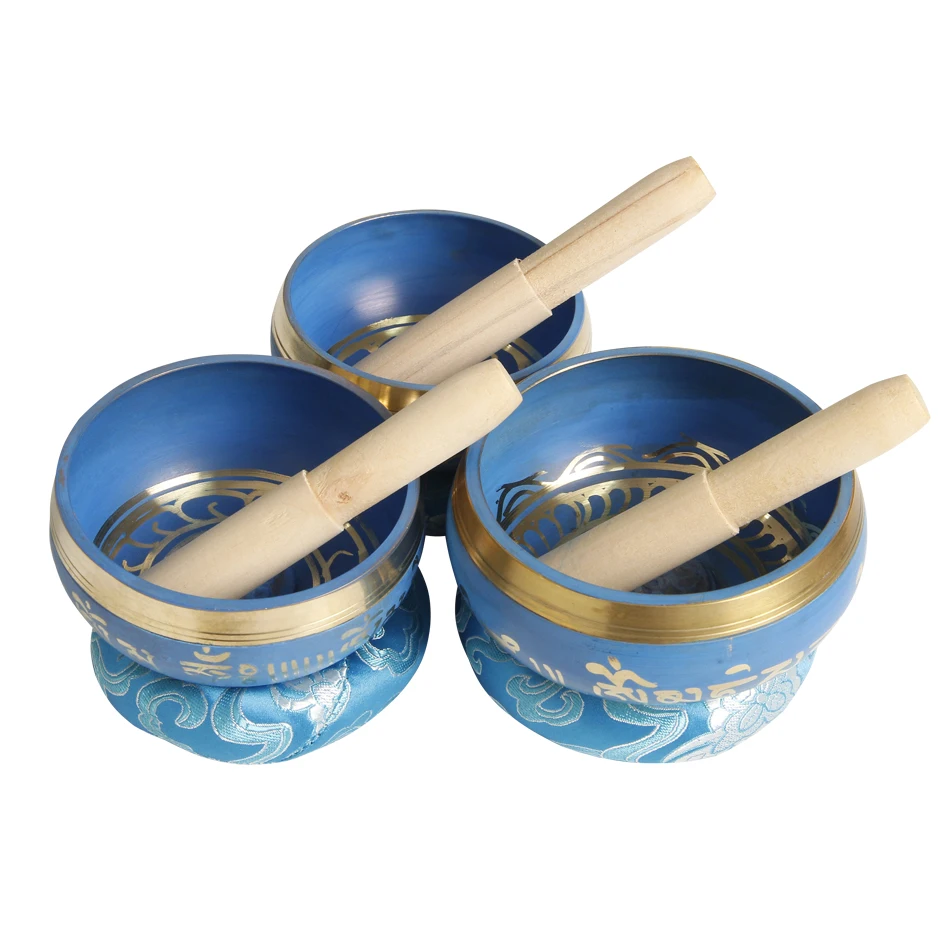 Tibetan Singing Bowl Set of 3 Meditation Sound Bowl 3.35-4.14 inch Handcrafted in Nepal for Healing and Mindfulness