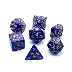 7 - Piece Dragon Textured Multi - Sided Dice Set for Tabletop RPGs and Family Games (DEEP BLUE)