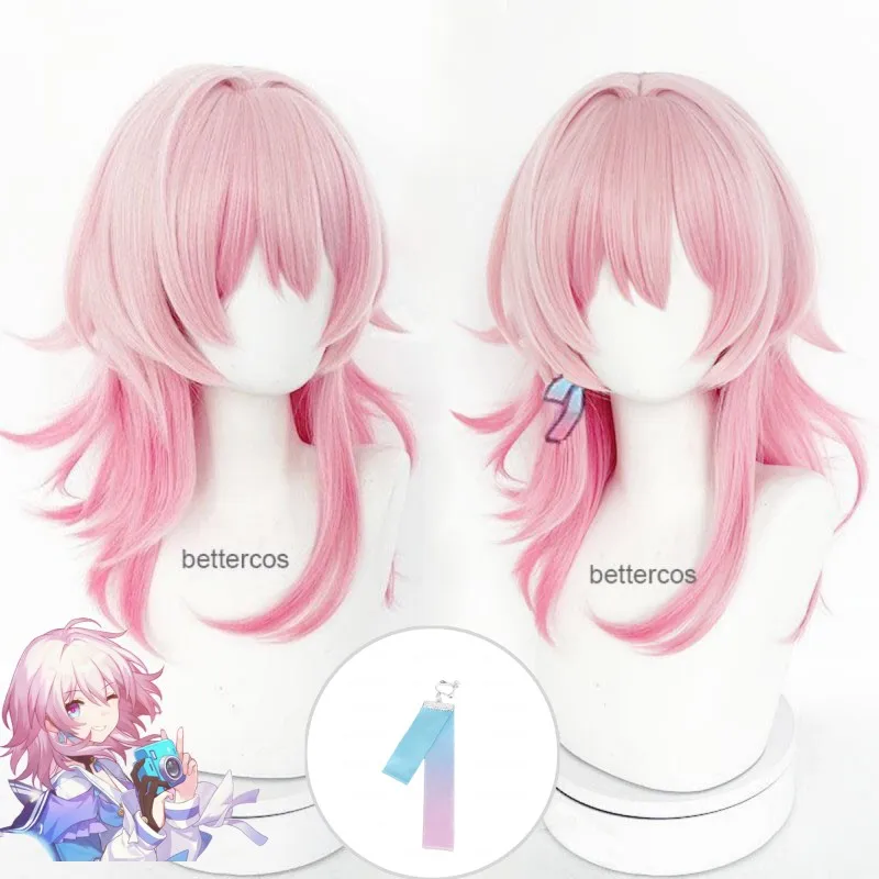 

Парик для косплея Honkai Star Rail 7 марта, термостойкие синтетические искусственные волосы для косплея аниме, 50 см