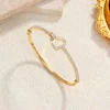 Simple Love Heart Shape Bracelet Stainless Steel Jewelry Exquisite Rhinestone Inlaid Gold Plated Bangles Valentine's Day Gift 2