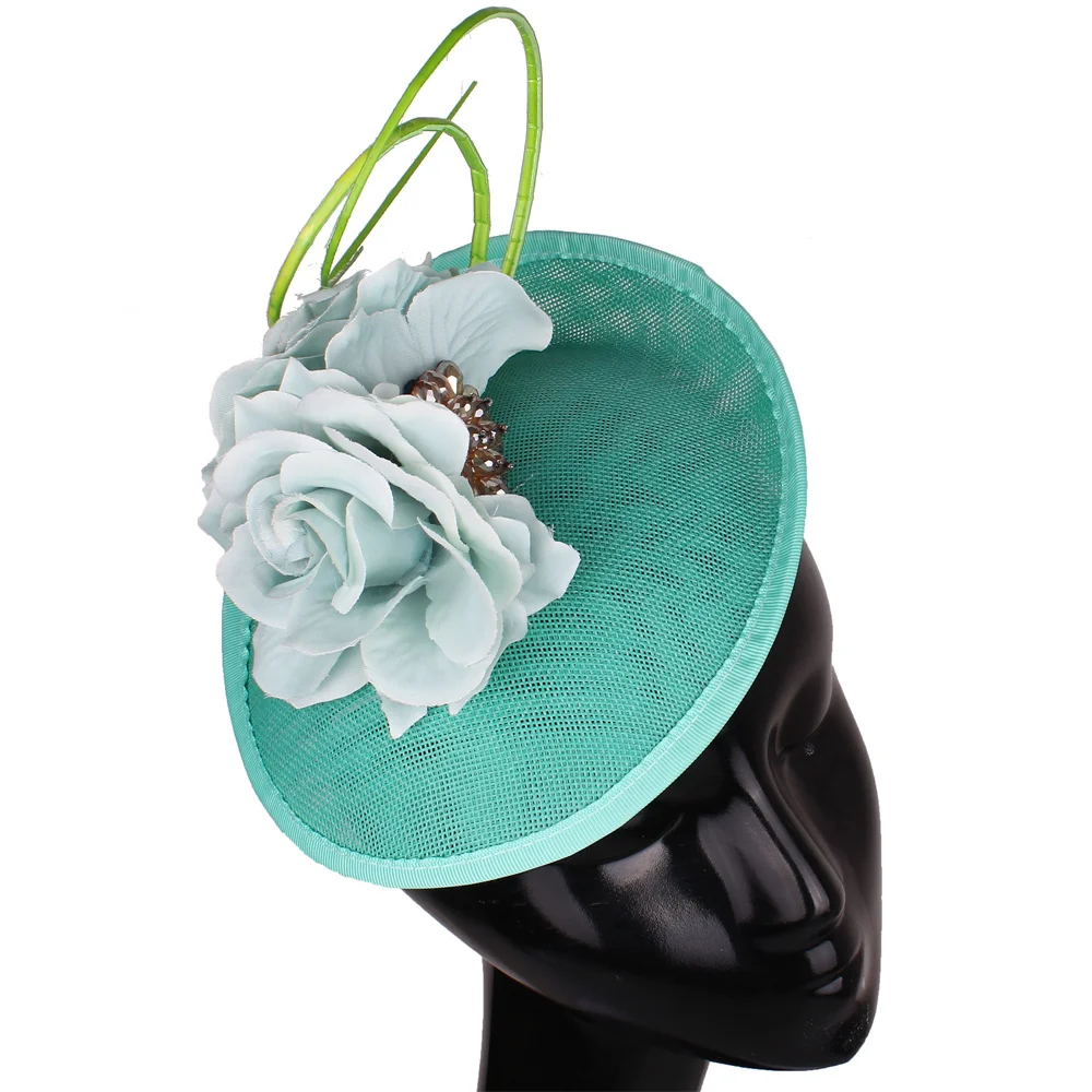 

Vintage Emerald Green Imitation Linen Fascinators Feather Ladies Wedding Veil Church Fedora Pillbox Hat Derby Women Dress Hats