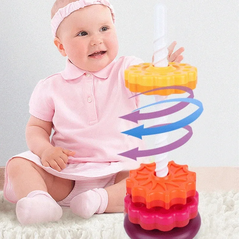 Montessori Children Cognitive Rainbow Circle Tower Early Education Geometric Circle Tower Jenga Toy