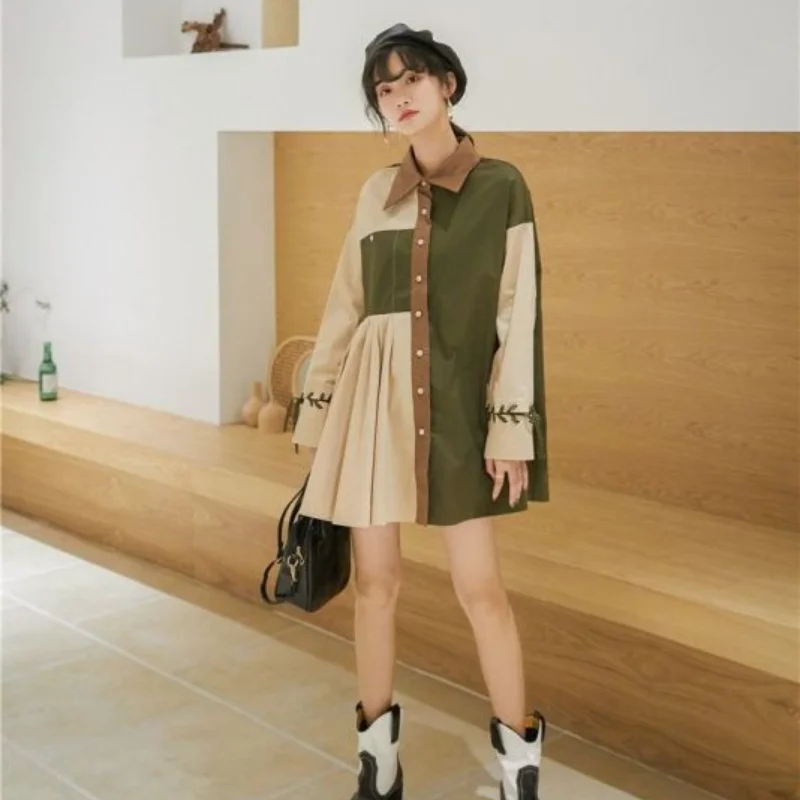 

Рубашка-поло Женская средней длины, французская Асимметричная Свободная блузка с длинным рукавом, в винтажном стиле, с соединением, весна-осень 2023