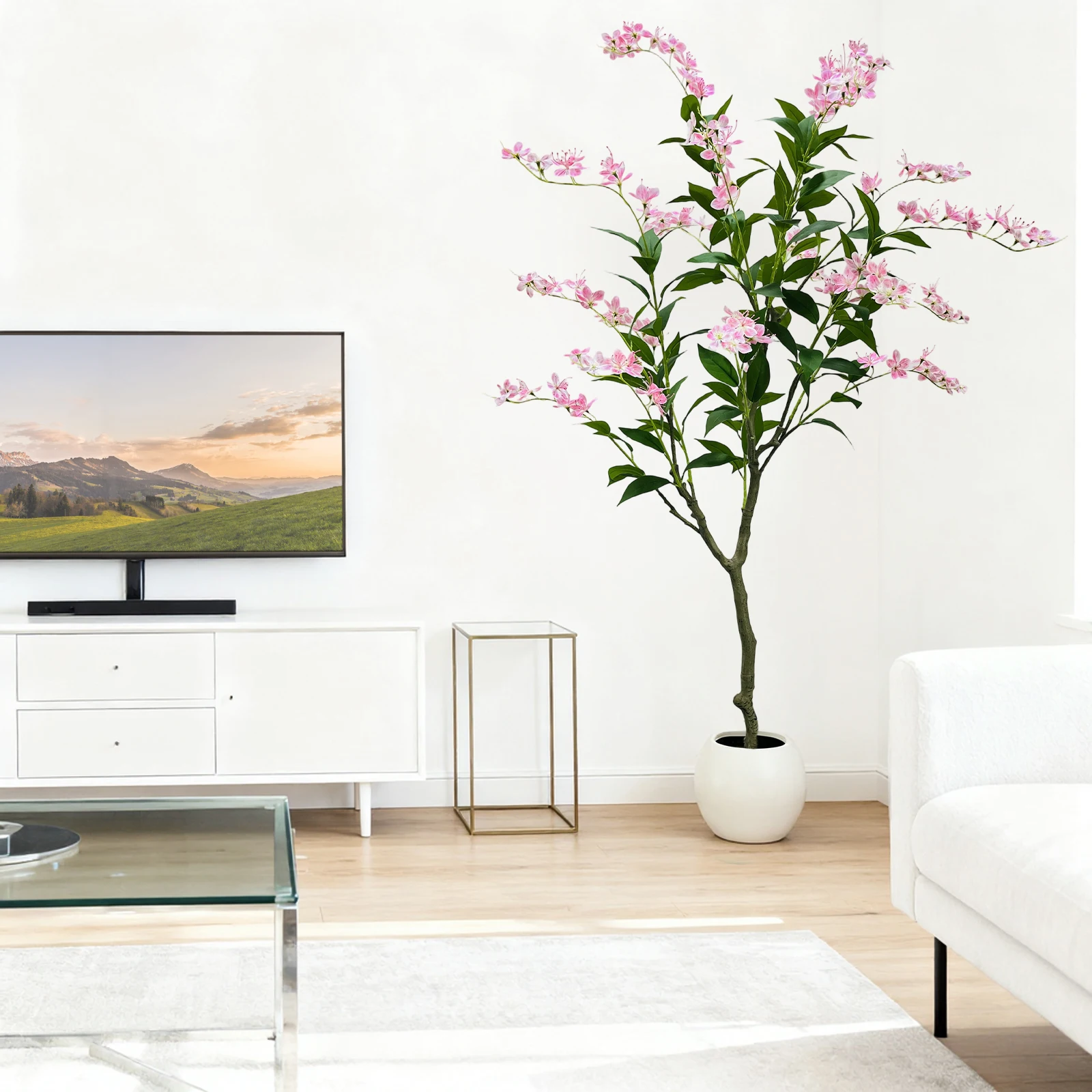 Künstlicher Jasminbaum, künstlicher Blumenbaum, künstliche Pflanzen in weißem Pflanzgefäß, künstliche Bodenpflanze für Zuhause, Büro, Dekoration, Geschenk – Detail 20
