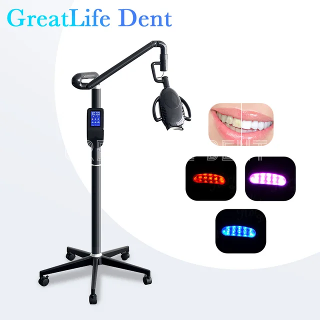 GreatLife 60W 10 Leds Dental Touch Display Screen Teeth Whitening Machine 3 Colors Moveable Bleaching Lamp Floor Standing Wheels