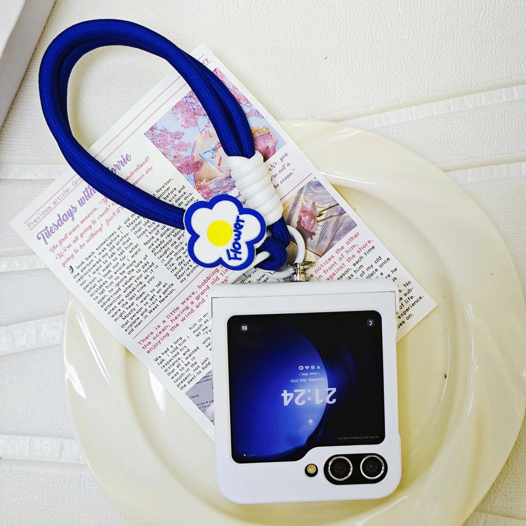 Korean Cute Klein Blue Portable Flower Rope Phone Case