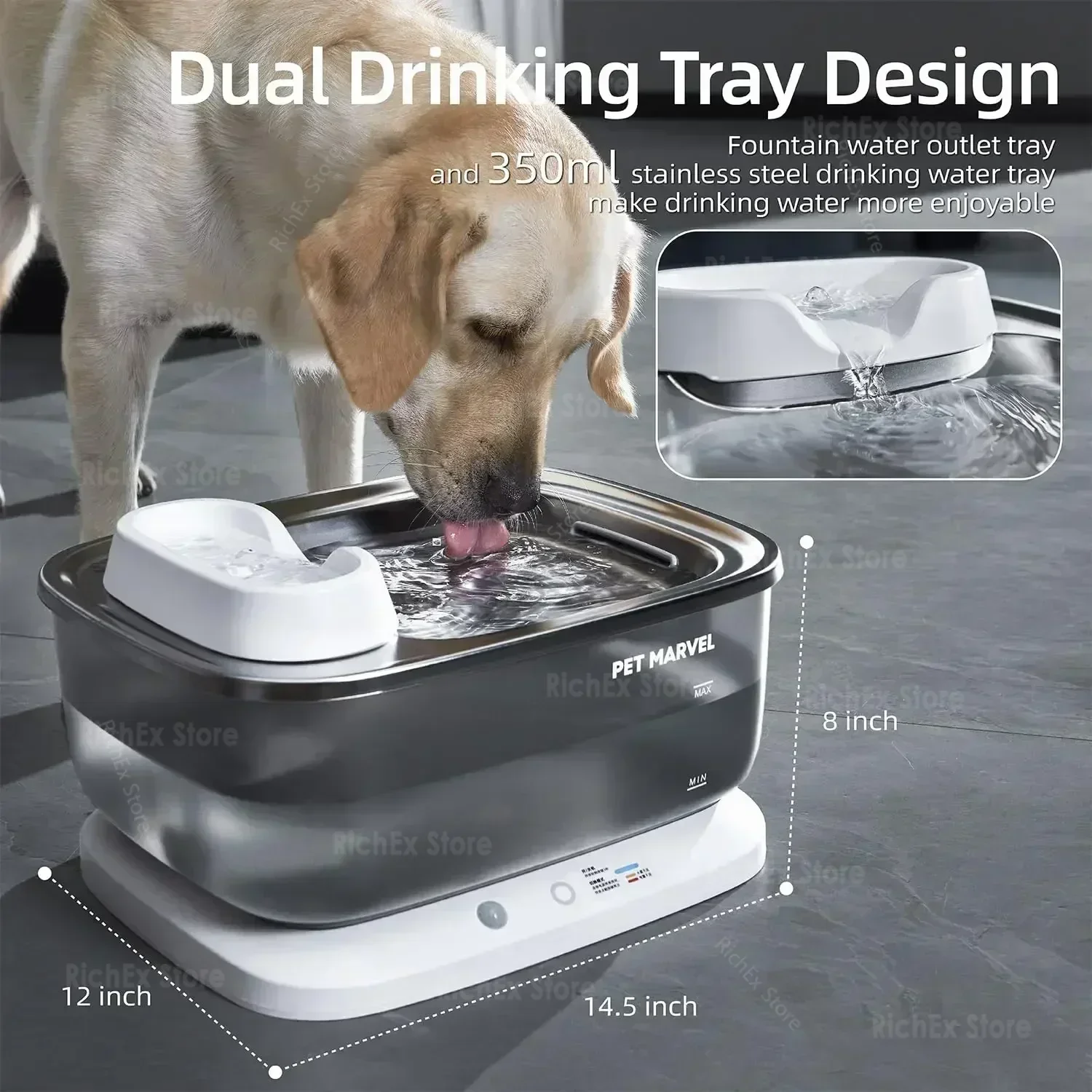7L Large Capacity Dog Cat Water Fountain,Wireless Intelligent Sensor,Stainless Steel Water Tray,with 5 Special Filter Elements