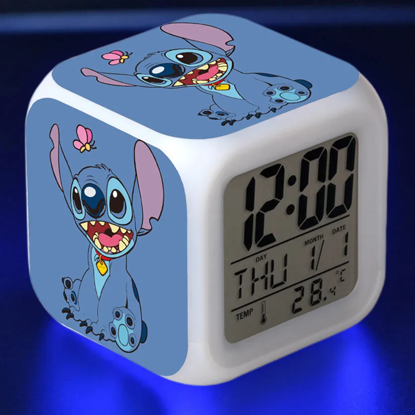 Lilo & Stitch Reloj despertador digital 7 Luz nocturna de dibujos animados  que cambia de color Lámpara de reloj de cabecera Decoración del hogar  Juguetes para niños Regalos