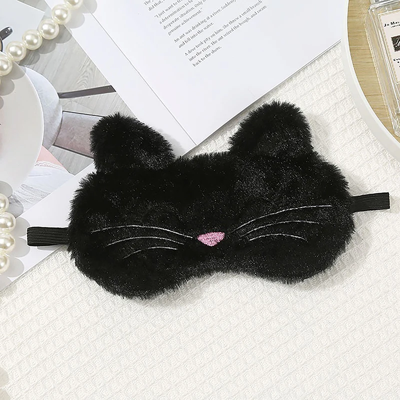 Cute Cartoon Cat Plush Sleep Mask - Comfortable Travel & Home Light Blocker